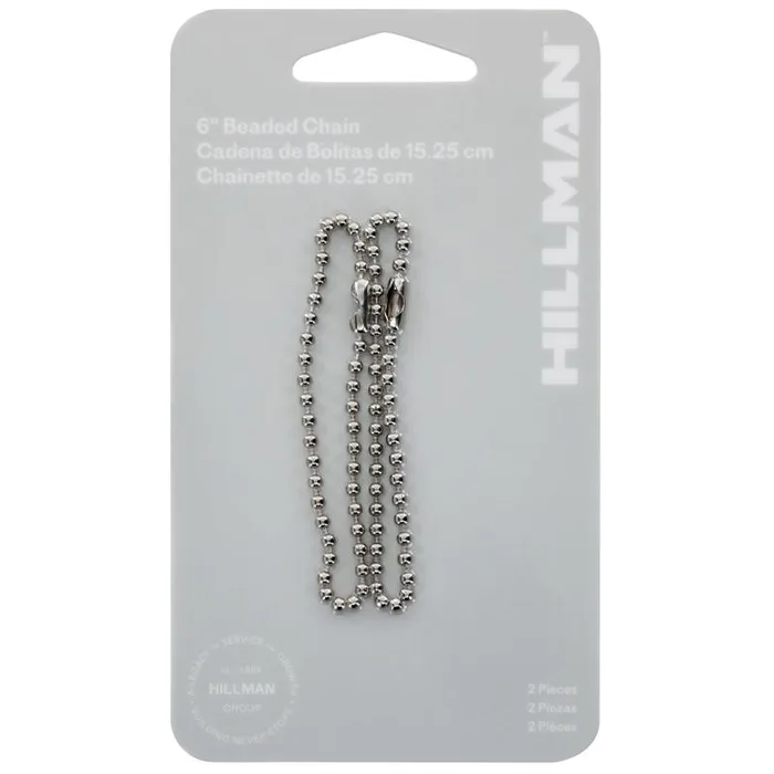 HILLMAN Metal Silver Beaded Ball Chain (Pack of 5)