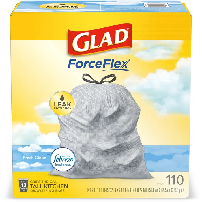 Glad Force Flex 13 gal Fresh Tall Kitchen Bags Drawstring 110 pk (Pack of 3)