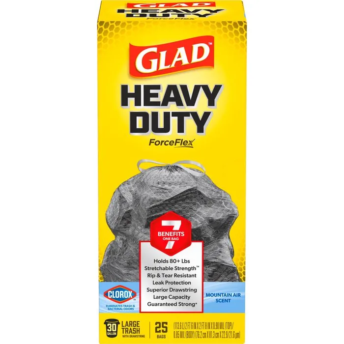 Glad Force Flex 30 gal Mountain Air Trash Bags Drawstring 25 pk (Pack of 6)