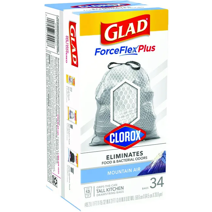 Glad Force Flex Plus 13 gal Mountain Air Tall Kitchen Bags Drawstring 34 pk (Pack of 6)