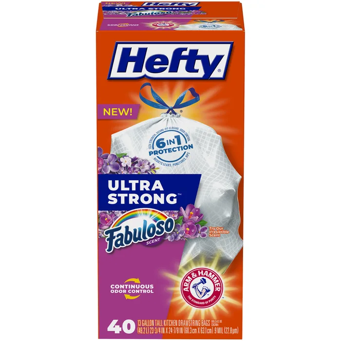 Hefty Ultra Strong 13 gal Fabuloso Tall Kitchen Bags Drawstring 40 pk (Pack of 6)