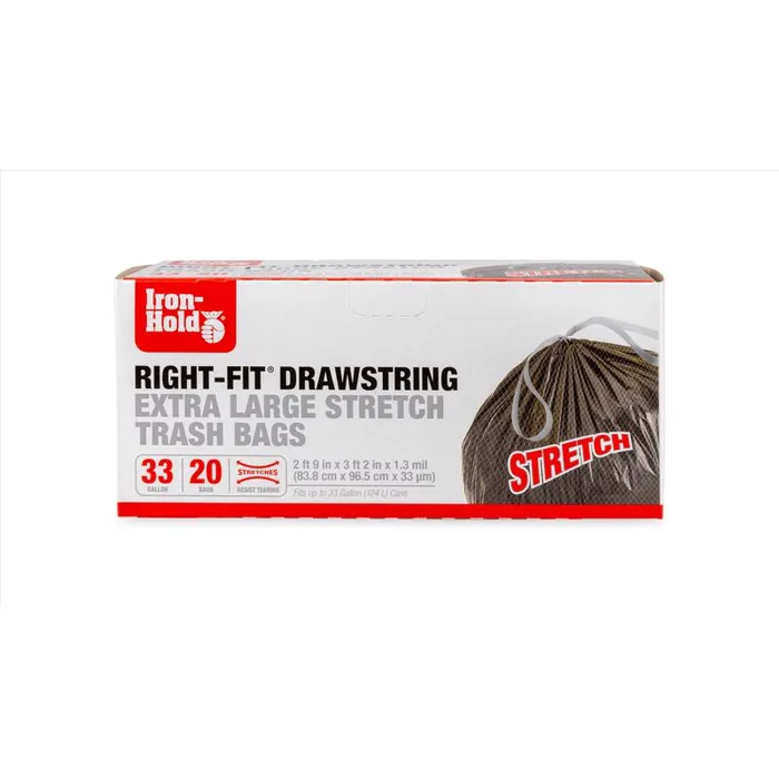 Iron-Hold Right-Fit 33 gal No Scent Trash Bags Drawstring 20 pk (Pack of 8)