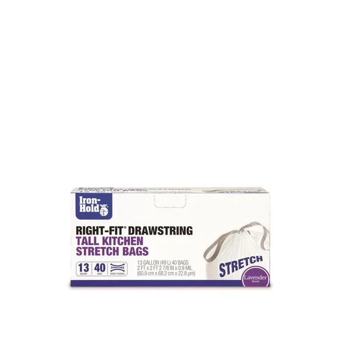 Iron-Hold Right-Fit 13 gal Lavender Tall Kitchen Bags Drawstring 40 pk (Pack of 8)