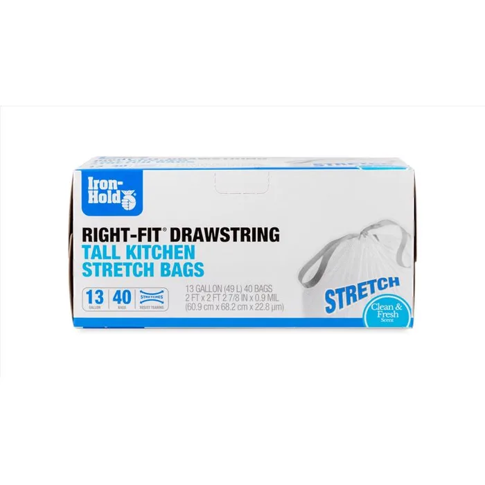 Iron-Hold Right-Fit 13 gal Fresh Tall Kitchen Bags Drawstring 40 pk (Pack of 8)