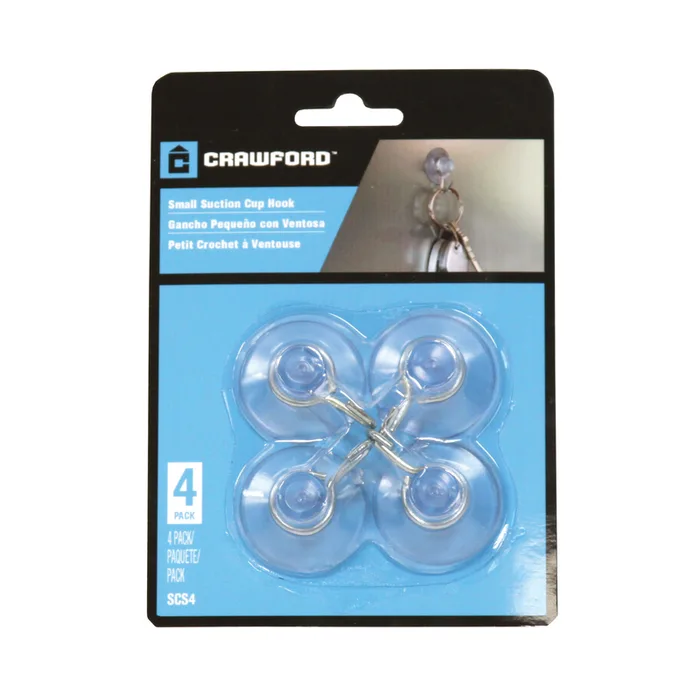 Crawford Small Plastic Suction Cup Hook 4 pk (Pack of 12)