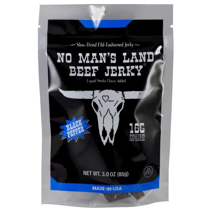 No Man's Land Black Pepper Beef Jerky 3 oz Bagged (Pack of 8)