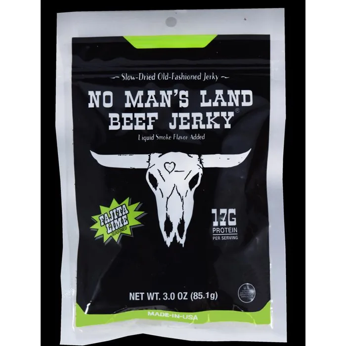 No Man's Land Fajita Lime Beef Jerky 3 oz Bagged (Pack of 8)