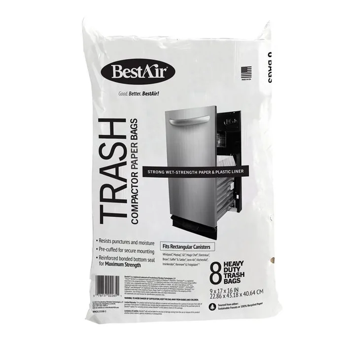BestAir 10 gal Compactor Bags Flat Top 8 pk (Pack of 3)