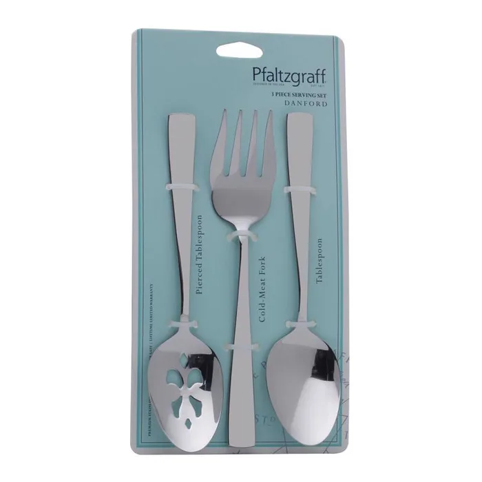 Pfaltzgraff Silver Stainless Steel serving set Fork and Spoon 3 pc (Pack of 6)