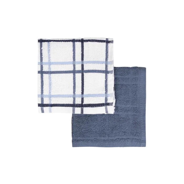 Ritz Blue/White Cotton Terry Check Dish Cloth 2 pk (Pack of 3)