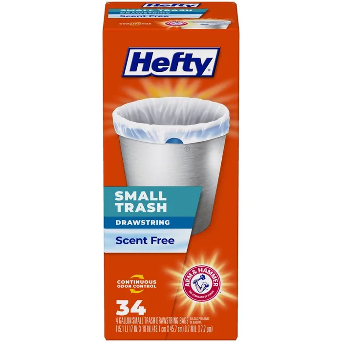 Hefty 4 gal No Scent Trash Bags Drawstring 34 pk (Pack of 15)