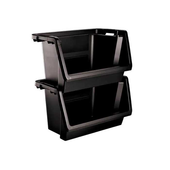 Starplast Black Storage Bin 14.4 in. H X 15.6 in. W X 28 in. D Stackable (Pack of 4)