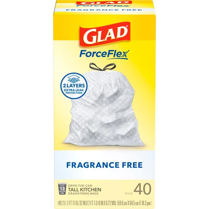 Glad Force Flex 13 gal No Scent Kitchen Trash Bags Drawstring 40 pk (Pack of 6)