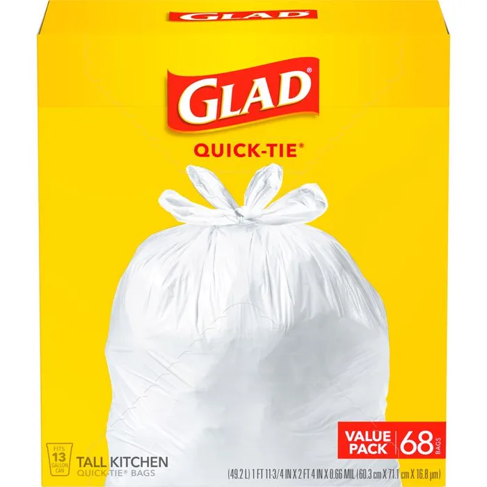 Glad 13 gal Original Kitchen Trash Bags Quick Tie 68 pk (Pack of 4)