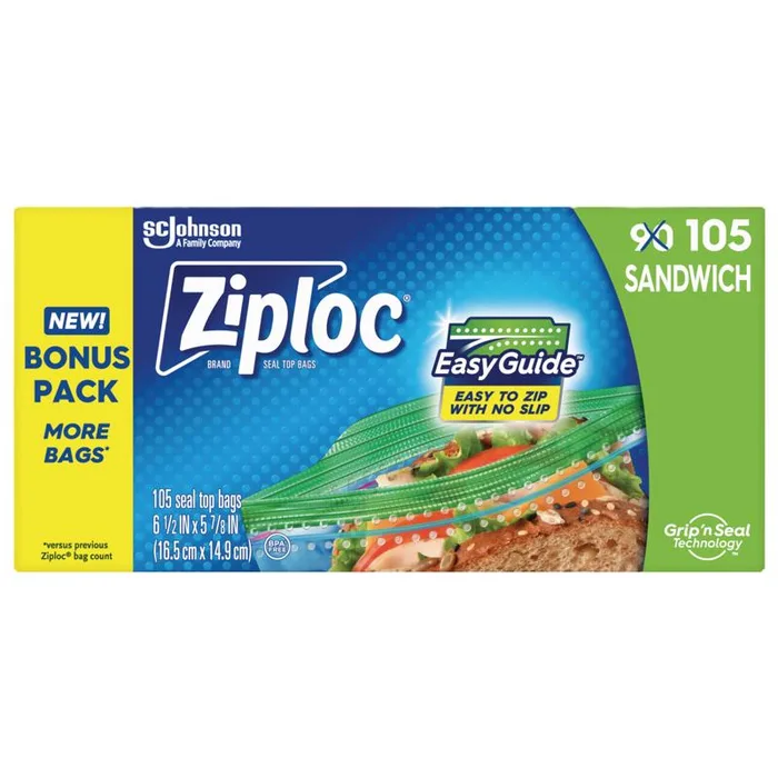 Ziploc Grip 'n Seal Technology Clear Sandwich Bag 105 pk (Pack of 12)