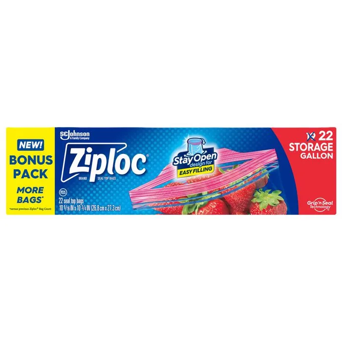 Ziploc Grip 'n Seal Technology 1 gal Clear Zipper Storage Bag 22 pk (Pack of 12)