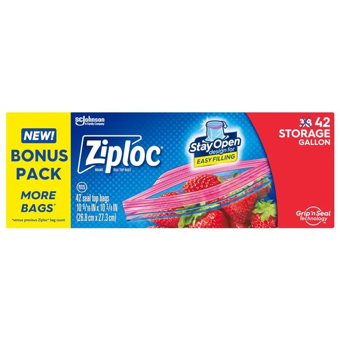 Ziploc Grip 'n Seal Technology 1 gal Clear Zipper Storage Bag 42 pk (Pack of 9)