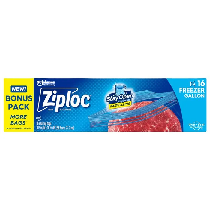 Ziploc Grip 'n Seal Technology Clear Freezer Bag 16 pk (Pack of 12)