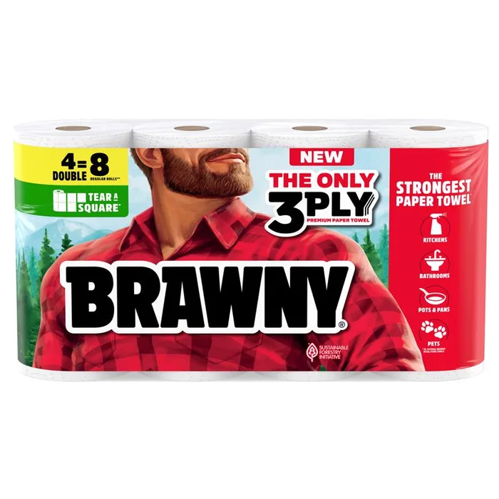 Brawny Tear-A-Square Paper Towels 76 sheet 3 ply 4 pk (Pack of 6)