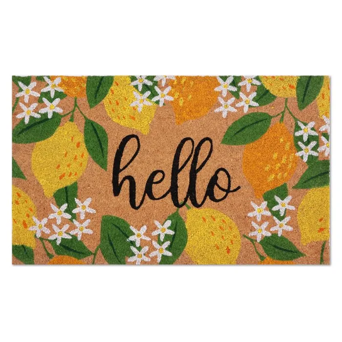 First Concept 18 in. W X 30 in. L Multi-Color Hello Lemons Coir Door Mat