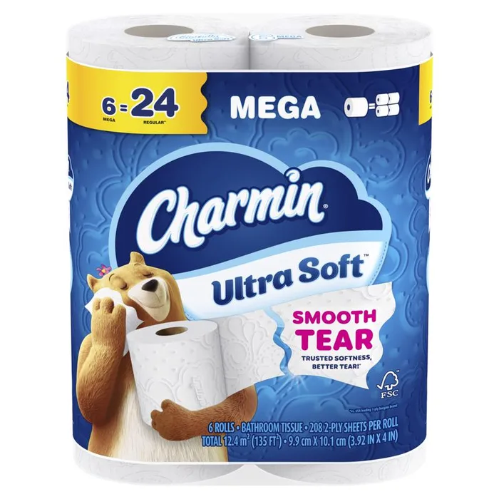 Charmin Toilet Paper 6 Rolls 208 sheet