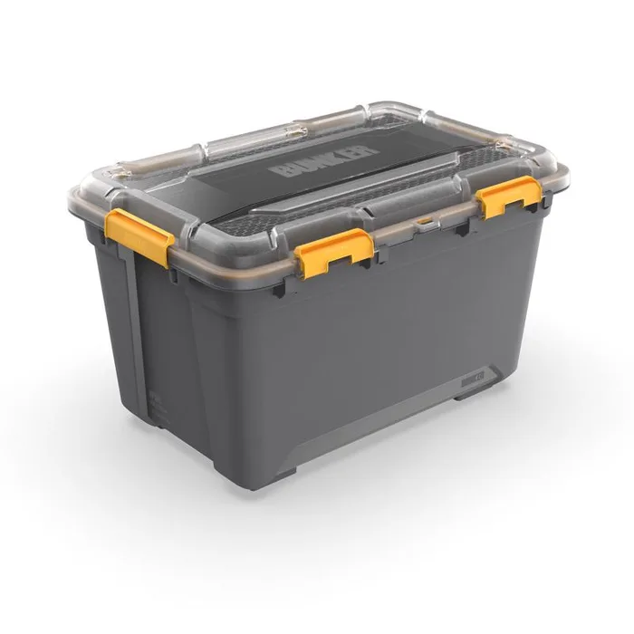 Ezystorage Bunker Gasket 20 gal Gray/Yellow Storage Tote w/Latching Lid 15.4 in. H X 18.5 in. W X 27 (Pack of 6)