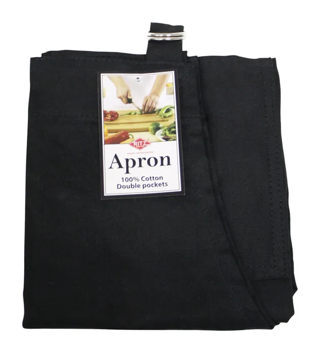 Ritz 2 pocket Black Cotton Solid Apron (Pack of 3)