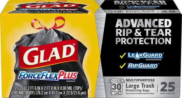 Glad ForceFlex Plus 30 gal No Scent Trash Bags Drawstring 25 pk (Pack of 6)