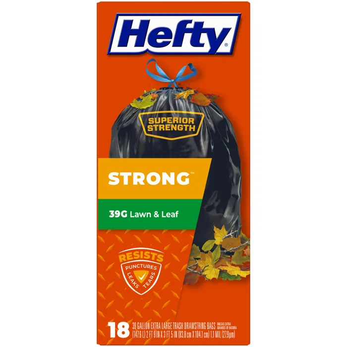 Hefty Extra Strong 39 gal No Scent Lawn and Leaf Bags Drawstring 18 pk (Pack of 6)