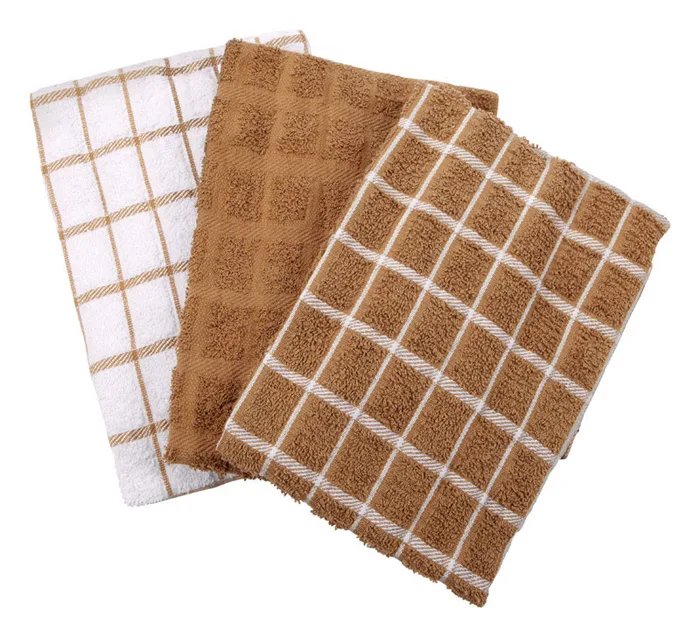 Ritz Mocha Cotton Check Kitchen Towel 3 pk (Pack of 3)