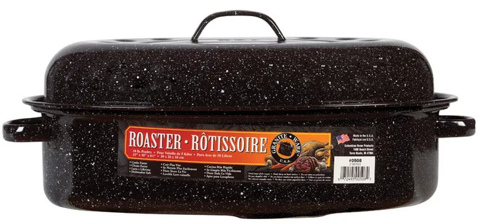 Granite Ware Porcelain Enamel Covered Roaster 10 lb Black (Pack of 2)