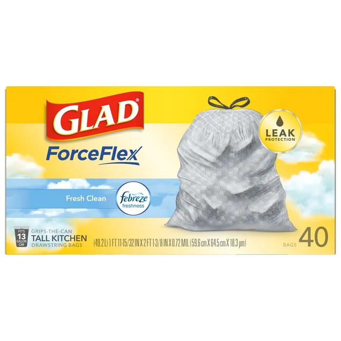Glad ForceFlex 13 gal Fresh Tall Kitchen Bags Drawstring 40 pk (Pack of 6)