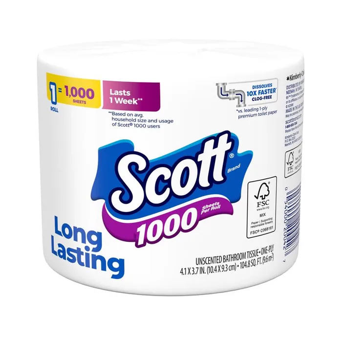 Scott Toilet Paper 1 Rolls 1000 sheet 104.8 sq ft (Pack of 36)