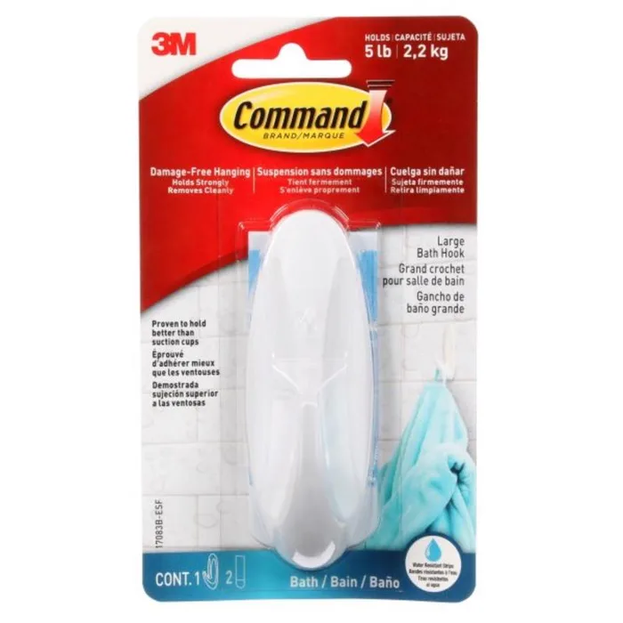 3M Command 4-1/8 in. L White Bath Hook (Pack of 4)