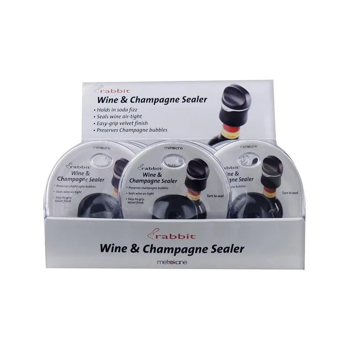 Rabbit Black Rubber/Stainless Steel Wine and Champagne Sealer (Pack of 12)