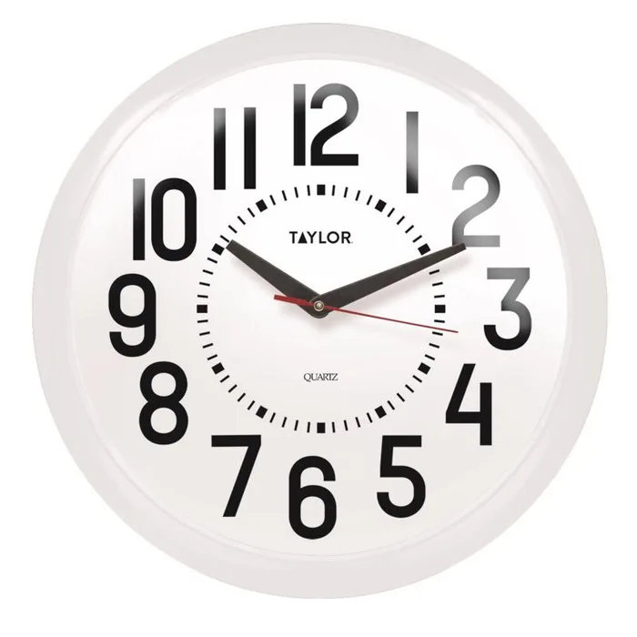 Taylor Dial Clock Plastic Black/White 13.25 in.