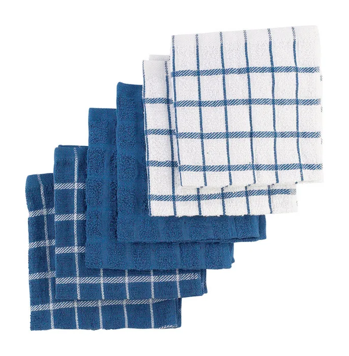 Ritz Federal Blue Cotton Check/Solid Dish Cloth 6 pk (Pack of 2)