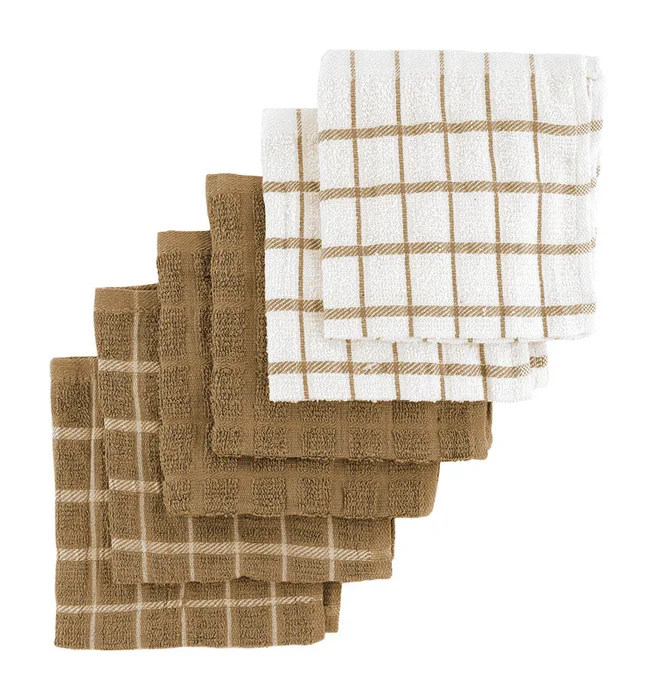 Ritz Mocha Cotton Check/Solid Dish Cloth 6 pk (Pack of 2)