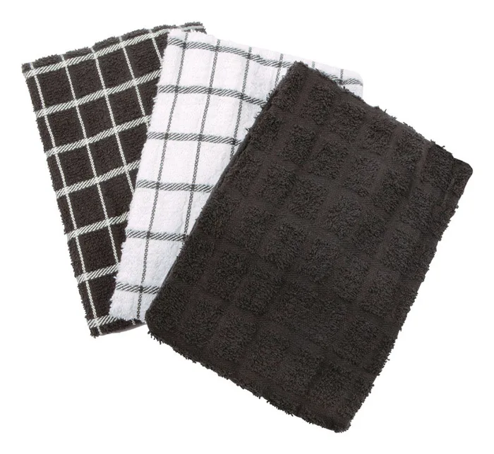 Ritz Black Cotton Check Kitchen Towel 3 pk (Pack of 3)