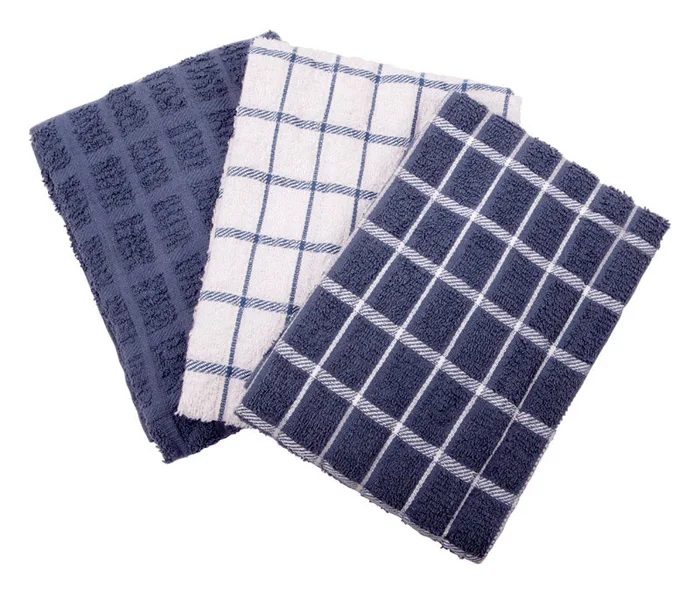 Ritz Federal Blue Cotton Check Kitchen Towel 3 pk (Pack of 3)