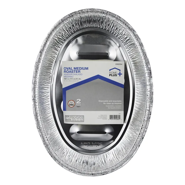 Home Plus Durable Foil 11-1/2 in. W X 16-1/2 in. L Oval Roaster Pan Silver 2 pc (Pack of 12)