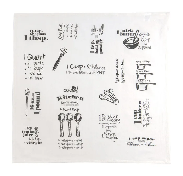 Kay Dee Cooks Kitchen Graphite Cotton Conversions & Equivalents Krinkle Flour Sack Towel 1 pk (Pack of 6)