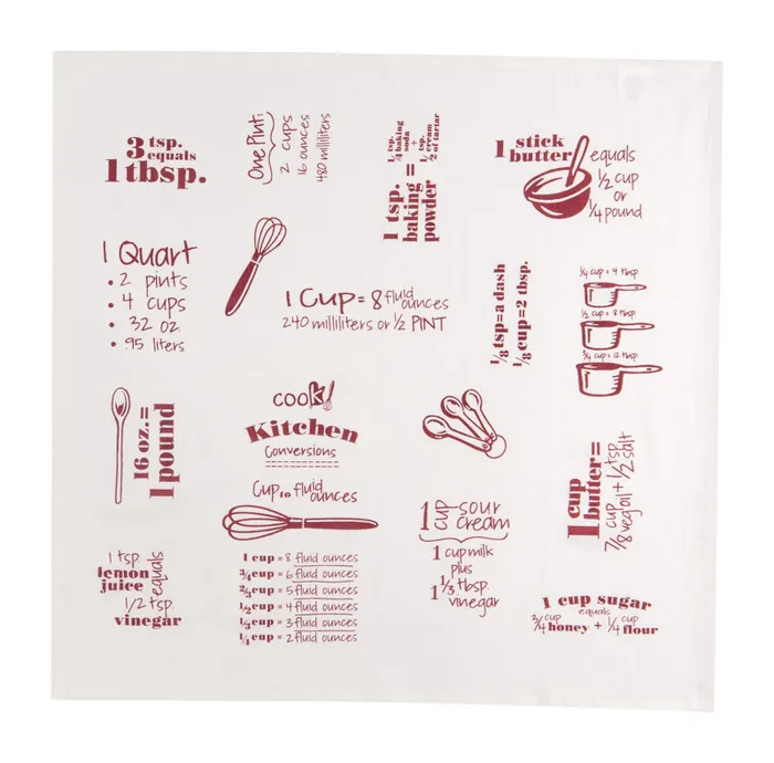 Kay Dee Cooks Kitchen Marsala Cotton Conversions & Equivalents Krinkle Flour Sack Towel 1 pk (Pack of 6)