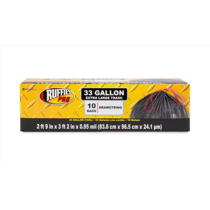 Ruffies Pro 33 gal Trash Bags Drawstring 10 pk (Pack of 12)