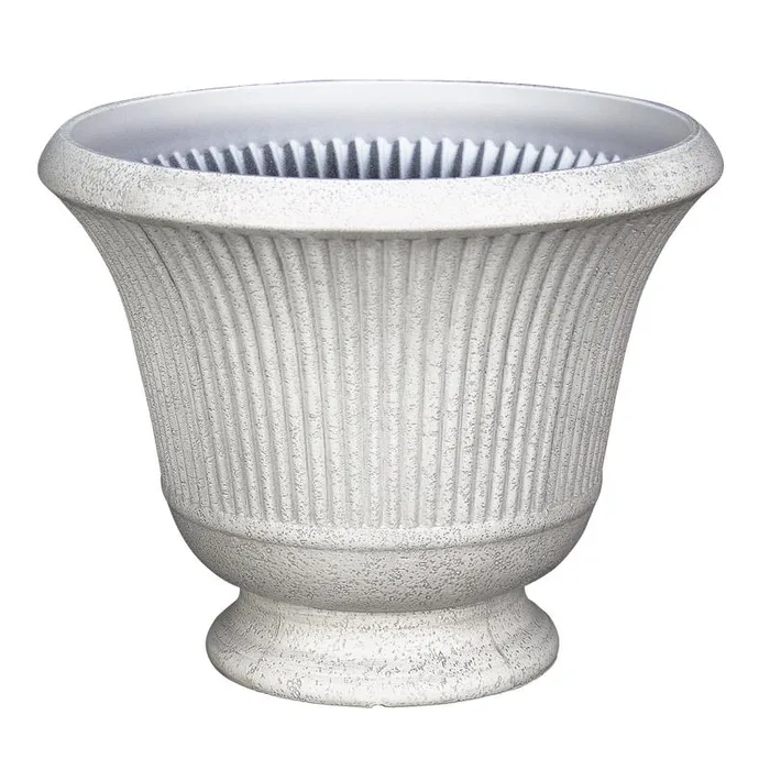 L&G 12.9 in. H X 16 in. D Polyresin Pedestal Urn Planter Stone