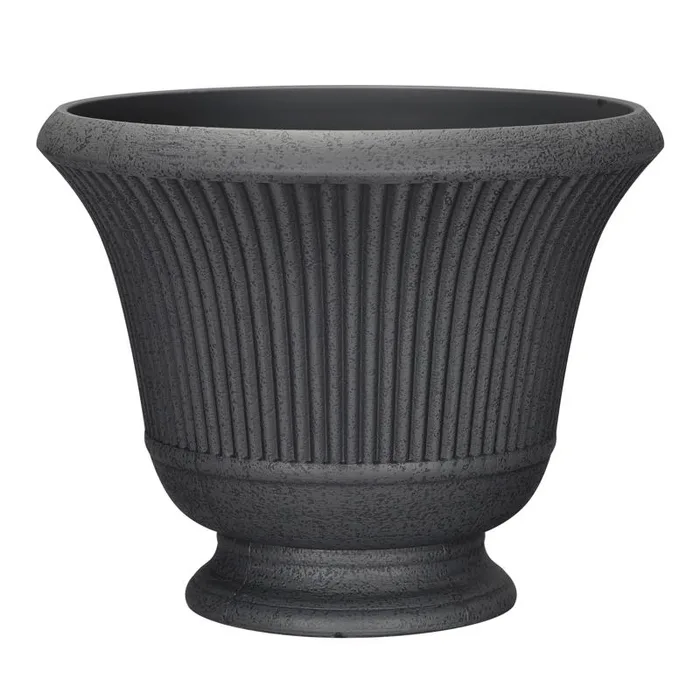 L&G 12.9 in. H X 16 in. D Polyresin Pedestal Urn Planter Charcoal