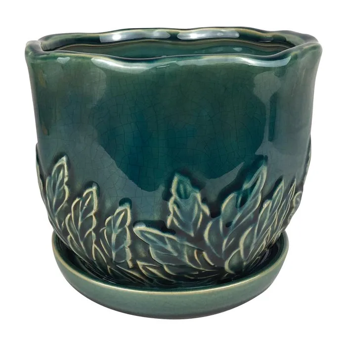 Border Concepts 6.25 in. H X 7.25 in. W Ceramic Sofia Planter Turquoise (Pack of 4)