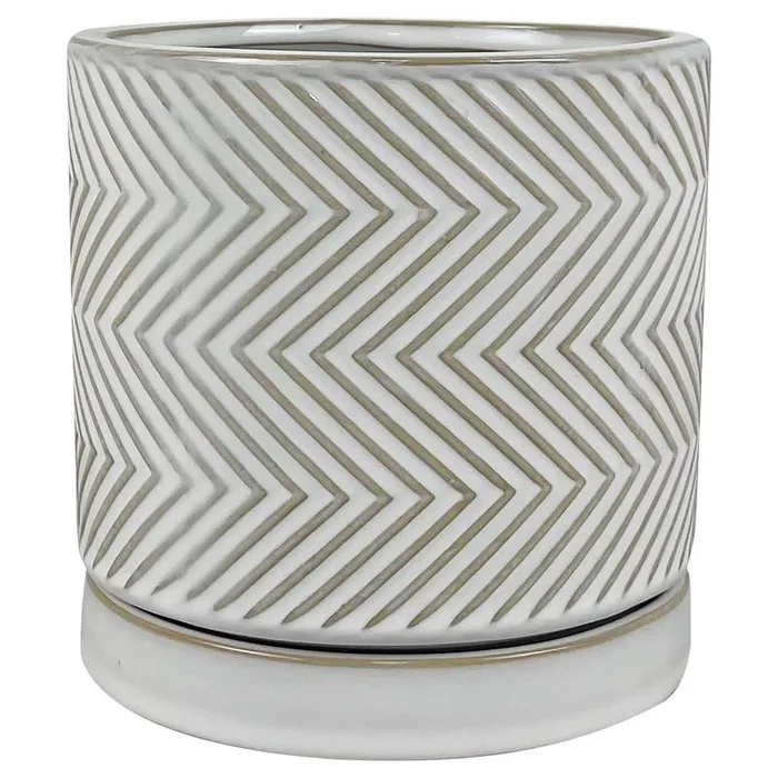 Border Concepts 6 in. D Ceramic Cross Pattern Planter White (Pack of 6)