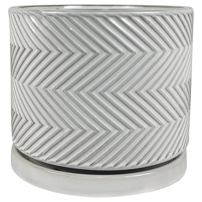 Border Concepts 8 in. D Ceramic Cross Pattern Planter White