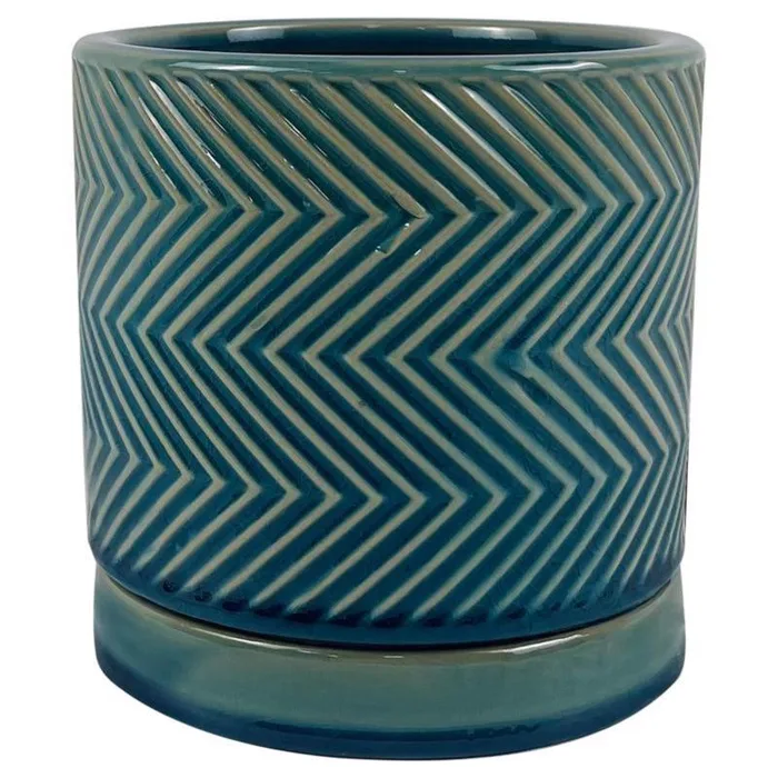 Border Concepts 8 in. D Ceramic Cross Pattern Planter Blue